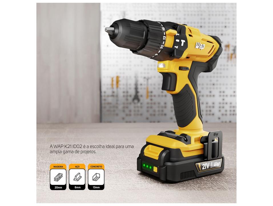 Furadeira e Parafusadeira de Impacto Wap a Bateria com Maleta 4 Peças K21 ID02 - 2