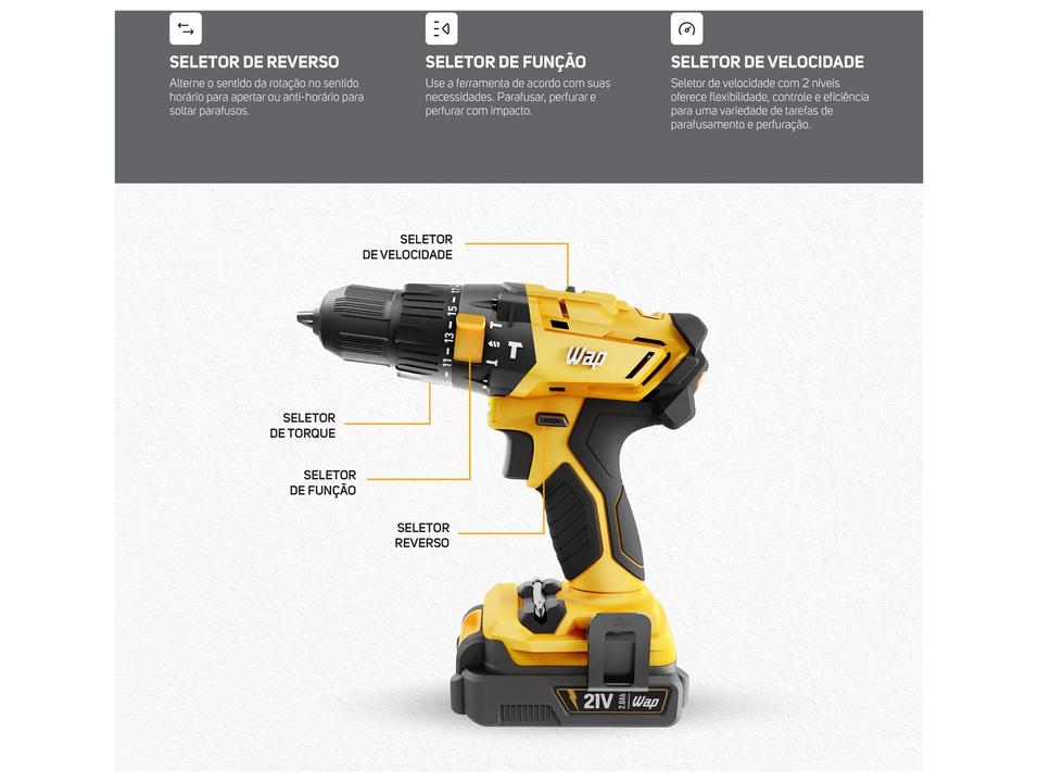 Furadeira e Parafusadeira de Impacto Wap a Bateria com Maleta 4 Peças K21 ID02 - 4