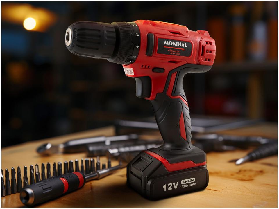 Furadeira e Parafusadeira Mondial a Bateria 12V com Maleta Power Tools FPF-06M - 2
