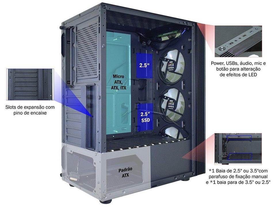 Gabinete Gamer k-mex Asgard Rítmico CG-05Z5 - 5