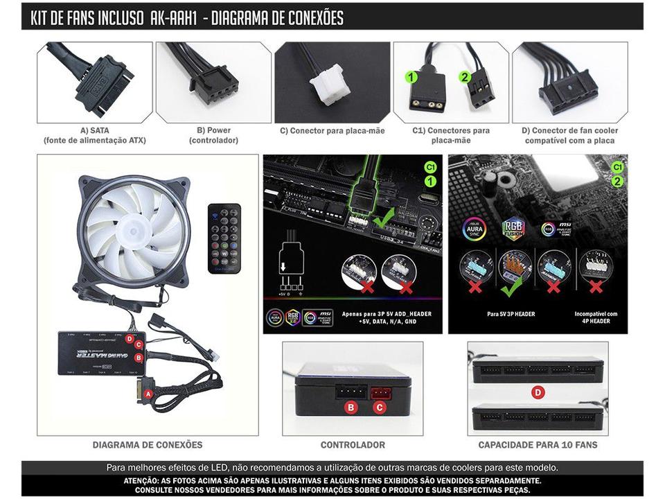 Gabinete Gamer K-Mex Infinity Streamer III CG-A2G8 - RGB ATX 3 FANs Preto - 9