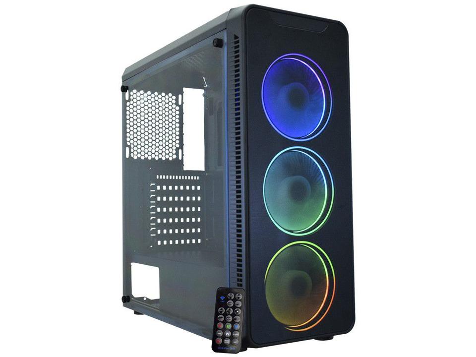 Gabinete Gamer K-Mex Infinity Streamer III CG-A2G8 - RGB ATX 3 FANs Preto