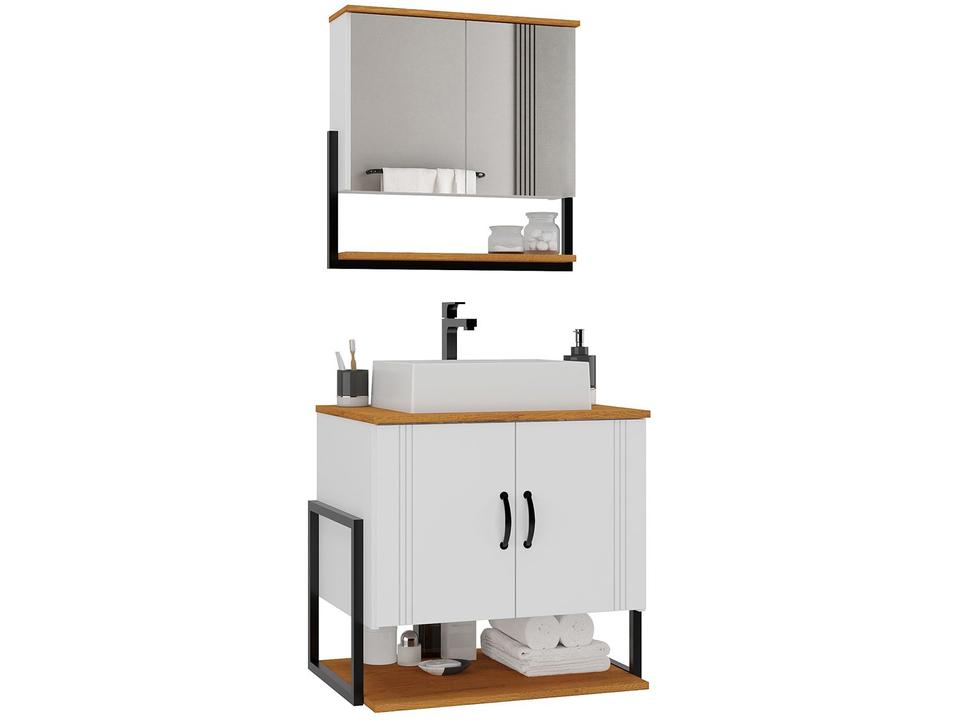 Gabinete para Banheiro Aéreo com Cuba e Espelheira 4 Portas Móveis Bechara Londres - 7