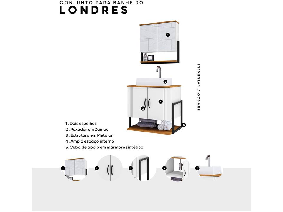 Gabinete para Banheiro Aéreo com Espelheira 4 Portas Móveis Bechara Londres - 1