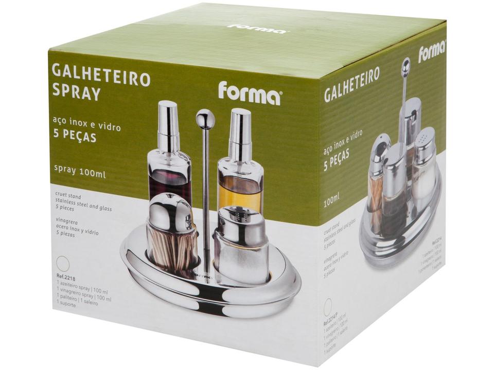 Galheteiro Vidro Forma Inox 5 Peças com Suporte - 5
