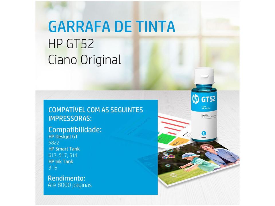 Garrafa de Tinta HP Ciano GT52 Original - 1