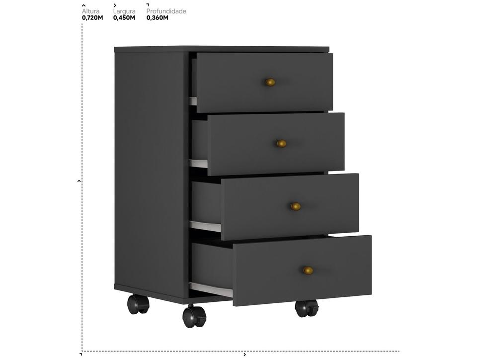 Gaveteiro para Escritório com Rodízios 4 Gavetas - 9