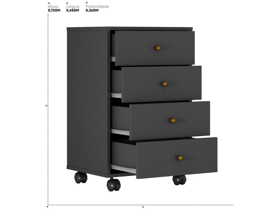 Gaveteiro para Escritório com Rodízios 4 Gavetas - 9