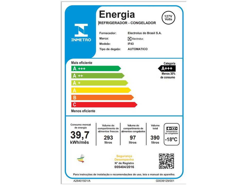 Geladeira/Refrigerador Electrolux Frost Free Duplex Branco 390L Efficient IF43 - 11