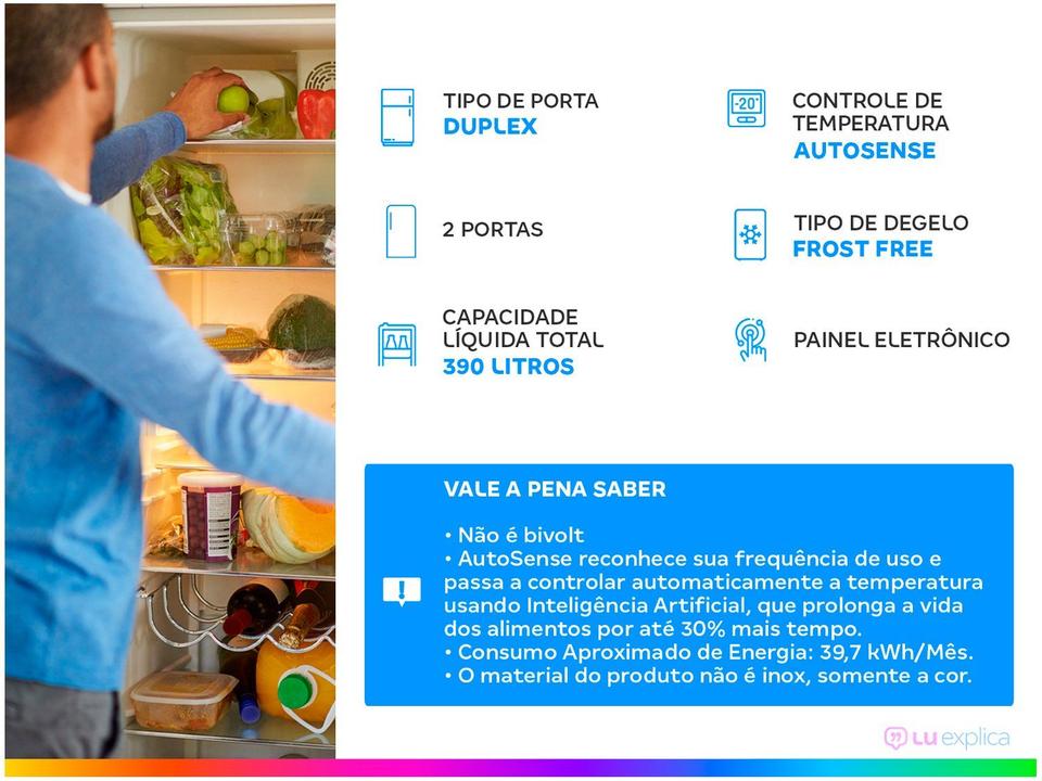 Geladeira/Refrigerador Electrolux Frost Free Duplex Inox Look 390L Efficient AutoSense IF43S - 1