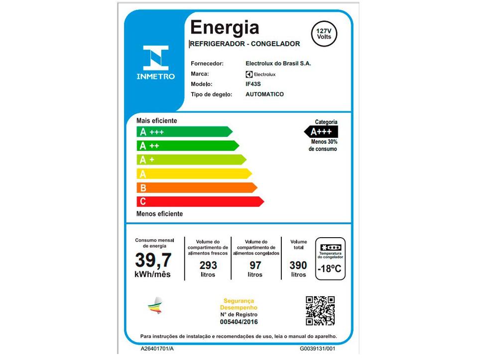 Geladeira/Refrigerador Electrolux Frost Free Duplex Inox Look 390L Efficient AutoSense IF43S - 12