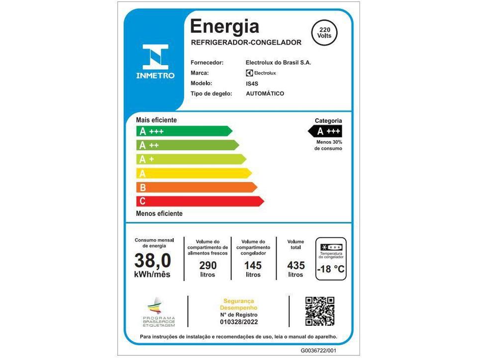 Geladeira/Refrigerador Electrolux Frost Free Side by Side Inox Look 435L Efficient IS4S - 10