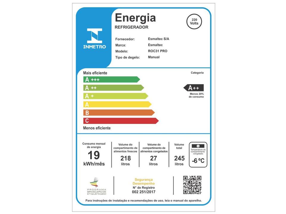 Geladeira/Refrigerador Esmaltec Branca 245L ROC31 PRO - 7
