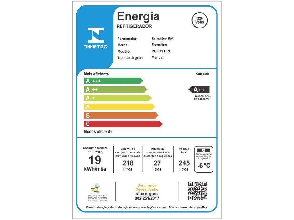 Geladeira/Refrigerador Esmaltec Branca 245L ROC31 PRO - 7