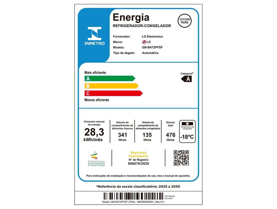 Geladeira/Refrigerador LG Frost Free 2 Portas 476L GB-B472PFSF Bivolt - 11