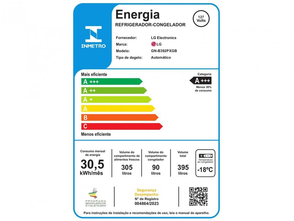 Geladeira/Refrigerador LG Frost Free Black 395L - 26