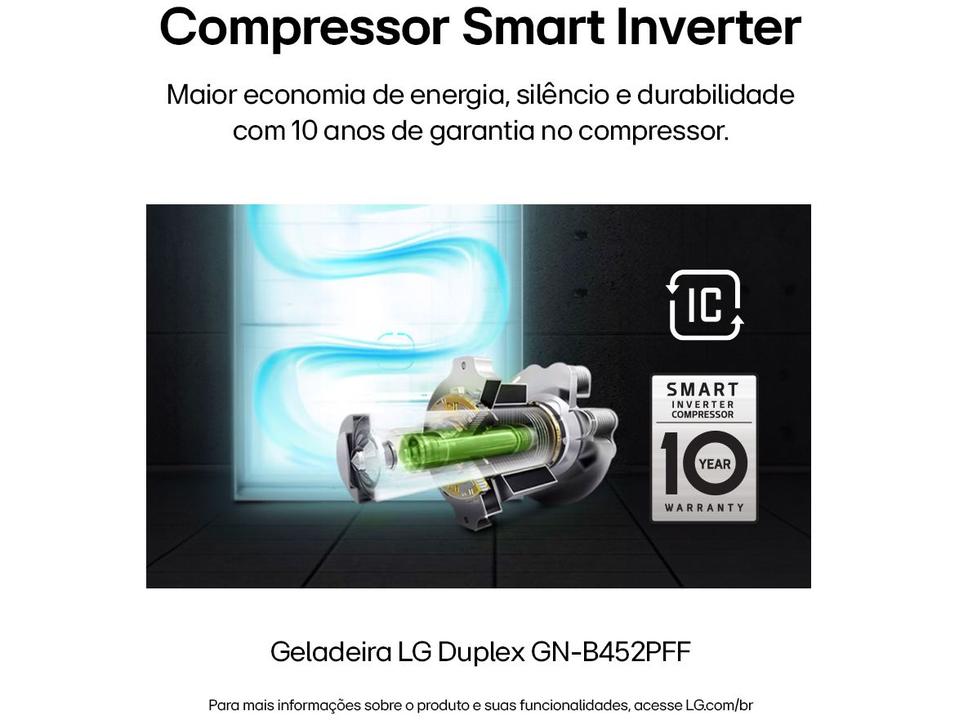 Geladeira/Refrigerador LG Frost Free Inox Duplex 461L GN-B452PFF - 2