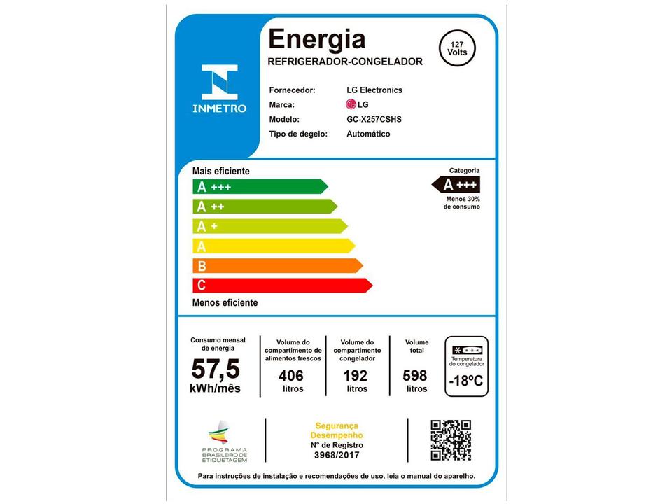 Geladeira/Refrigerador LG Frost Free Side by Side 598L com Dispenser de Água GC-X257C - 25