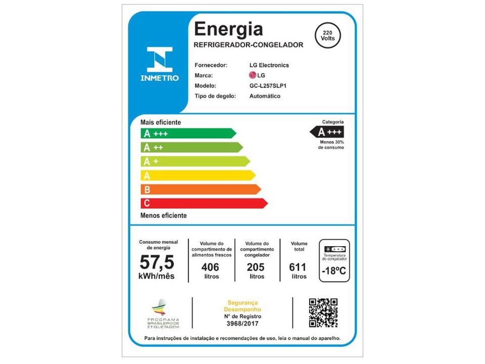 Geladeira/Refrigerador LG Frost Free Smart Side by Side 611L com Dispenser de Água GC-L257S - 18