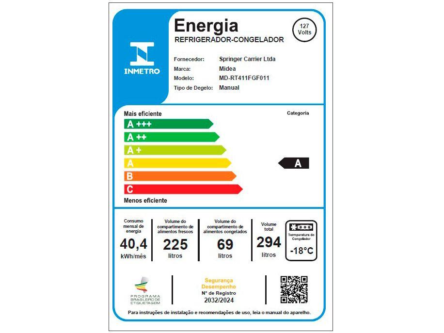 Geladeira/Refrigerador Midea Cycle Defrost Duplex Branco 294L MD-RT411 - 5