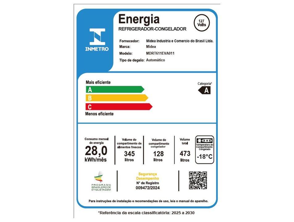 Geladeira/Refrigerador Midea Frost Free 2 Portas Branca 473L MDRT611EVA011 - 9