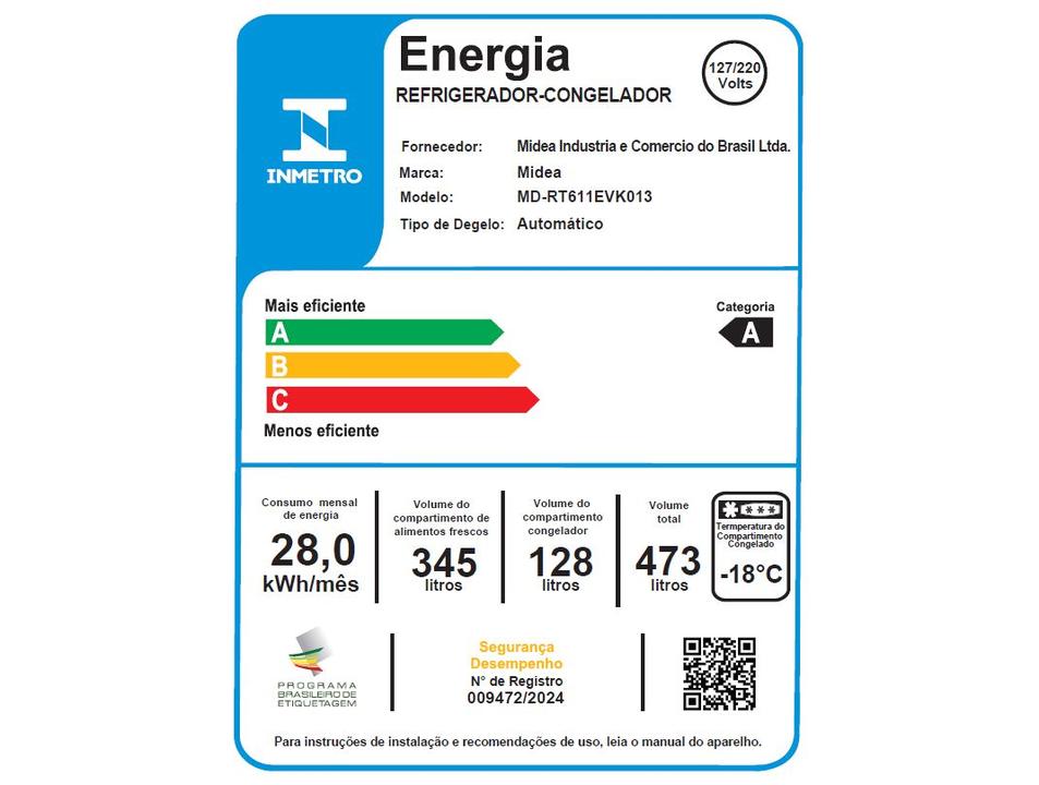 Geladeira/Refrigerador Midea Frost Free Duplex Branca 473L MD-RT611EVK013 Inverter - 17