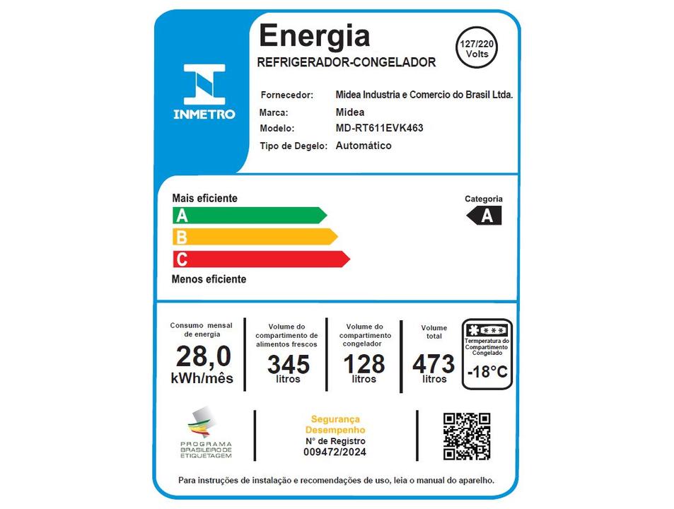 Geladeira/Refrigerador Midea Frost Free Duplex Inox 473L MD-RT611EVK463 Inverter - 17