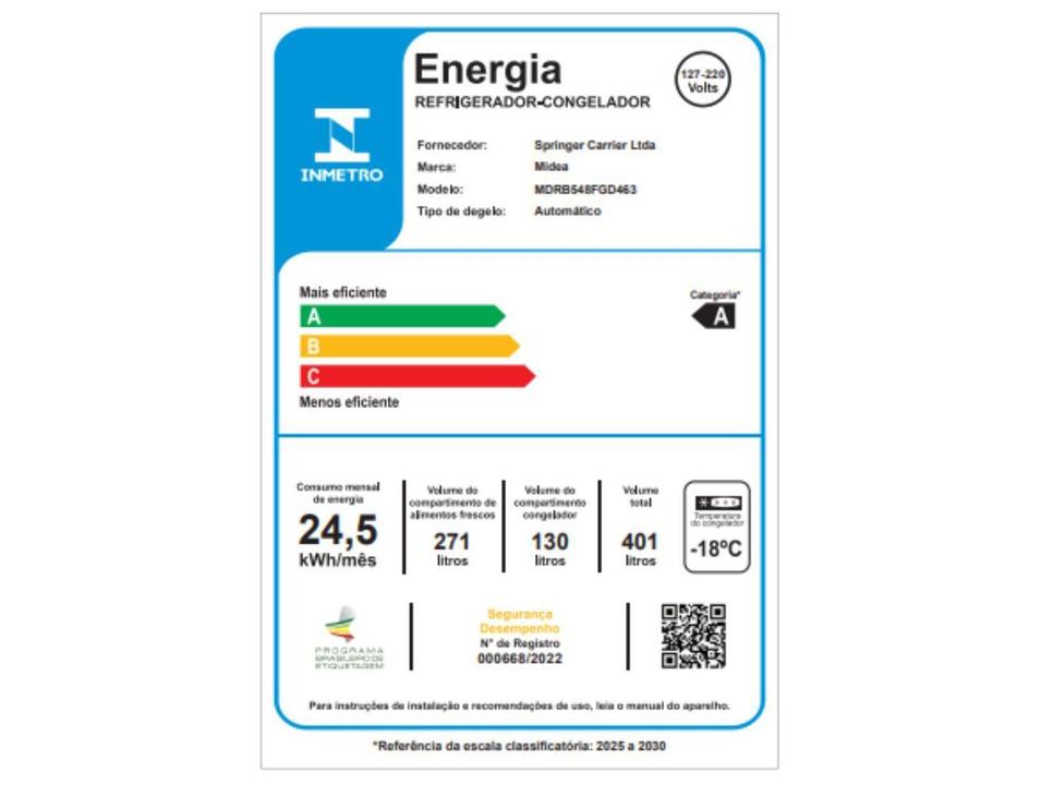 Geladeira/Refrigerador Midea Frost Free Inverse Cor Inox 401L MDRB548FGD463 Bivolt - 10