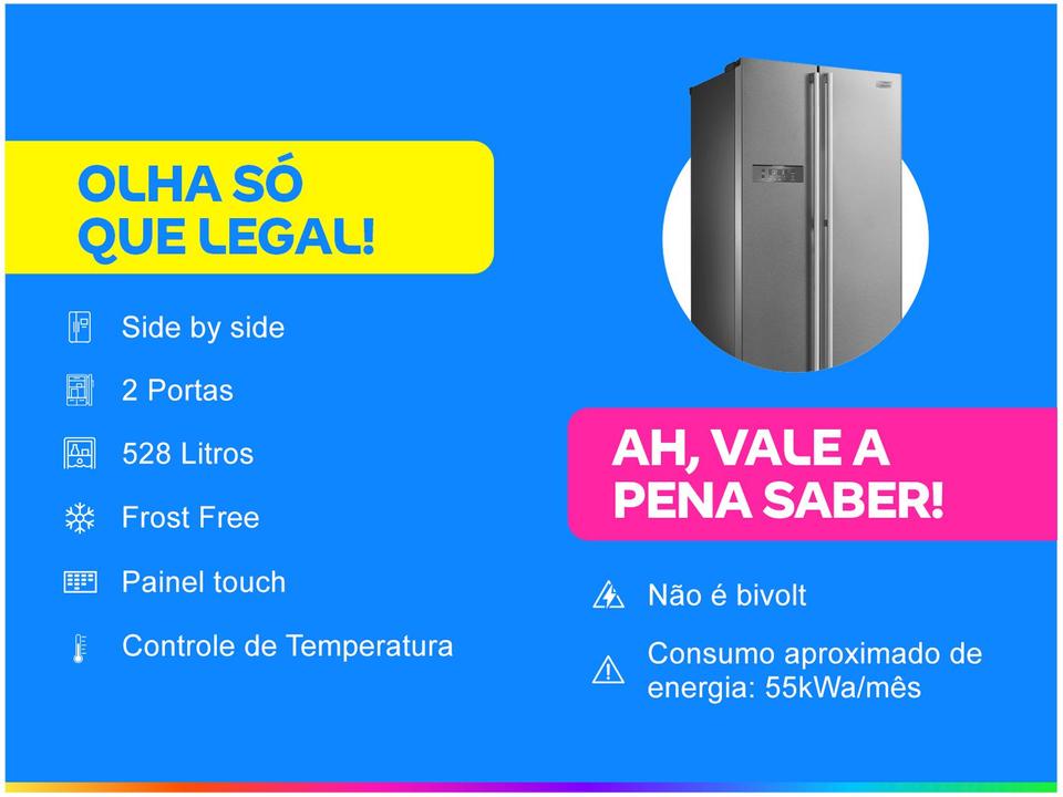 Geladeira/Refrigerador Midea Frost Free Side by Side Capacidade 528L RS5871 - 110 V - 1