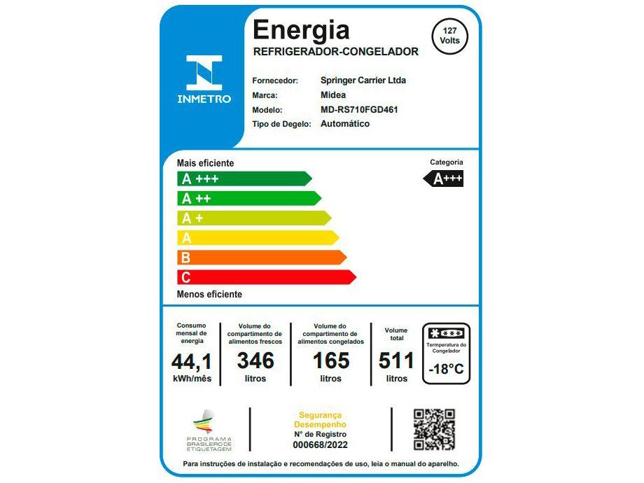 Geladeira/Refrigerador Midea Smart Frost Free Side by Side Inox 511L MDRS710FGD46 - 9