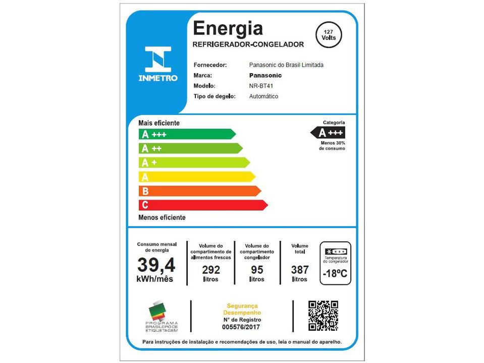Geladeira/Refrigerador Panasonic Frost Free Duplex 387L Top Freezer BT41X - 12