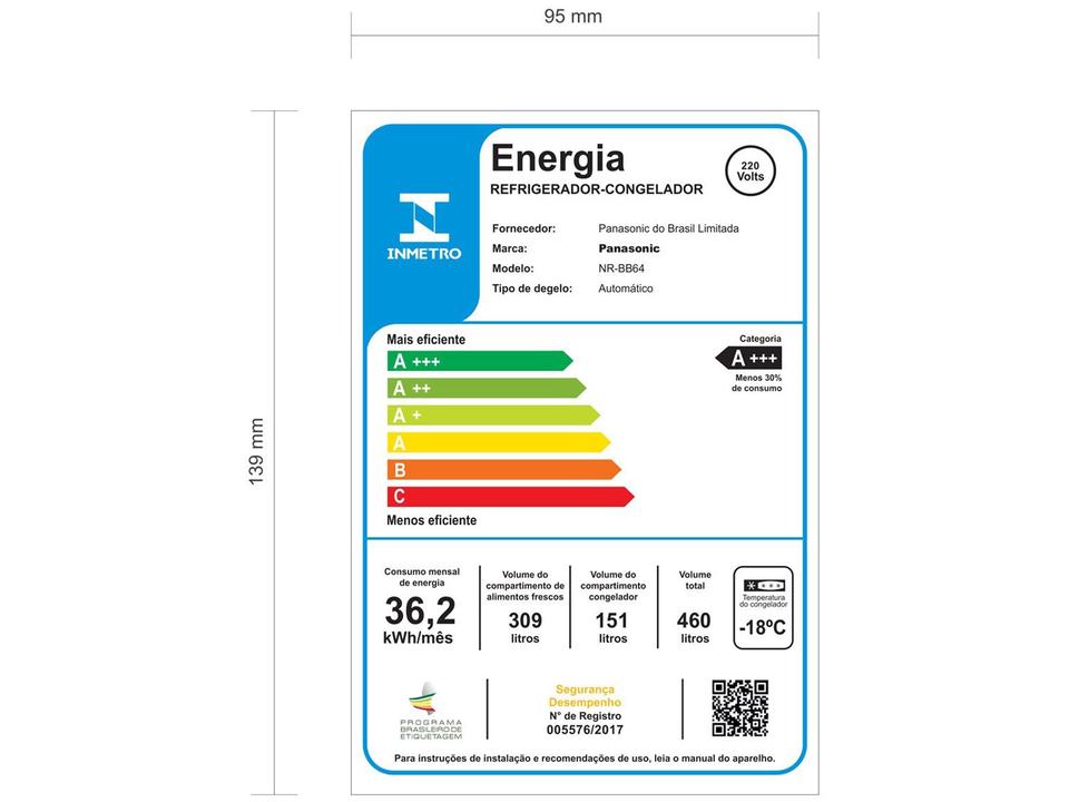Geladeira/Refrigerador Panasonic Frost Free Duplex Inverse Aço Escovado 460L NR-BB64PV1X - 8