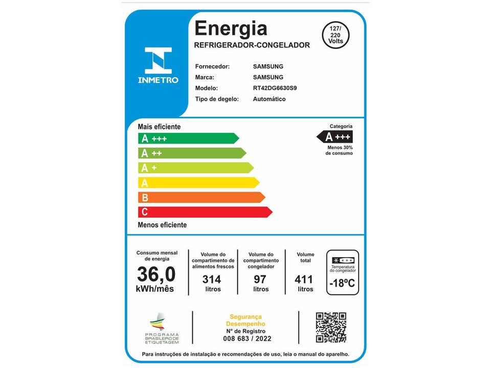 Geladeira/Refrigerador Samsung Frost Free Duplex Smart 411L RT42 Bivolt - 10