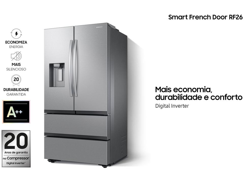 Geladeira/Refrigerador Samsung Smart Frost Free French Door Prata 467L com Dispenser de Água e Gelo RF26CG740 - 220 V - 15