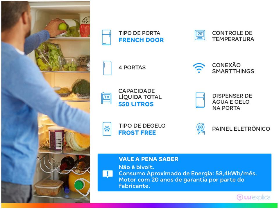 Geladeira/Refrigerador Samsung Smart Frost Free French Door Prata 467L com Dispenser de Água e Gelo RF26CG740 - 220 V - 1