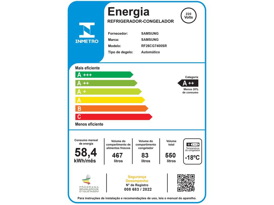 Geladeira/Refrigerador Samsung Smart Frost Free French Door Prata 467L com Dispenser de Água e Gelo RF26CG740 - 16