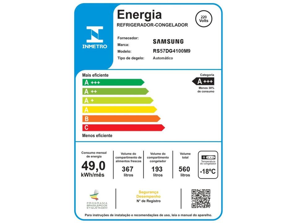 Geladeira/Refrigerador Samsung Smart Frost Free Side by Side Inox Look 560L RS57DG4100 - 9