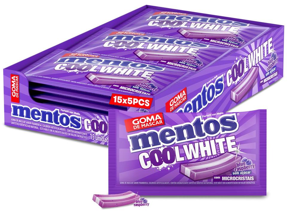 Goma de Mascar Mentos Cool White Blue Raspberry sem Açúcar Display com 15 Slabs - 3