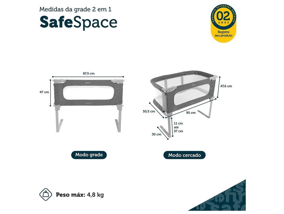 Grade de Proteção para Cama 50,5x90cm Safety 1st Safe Space Cinza - 5