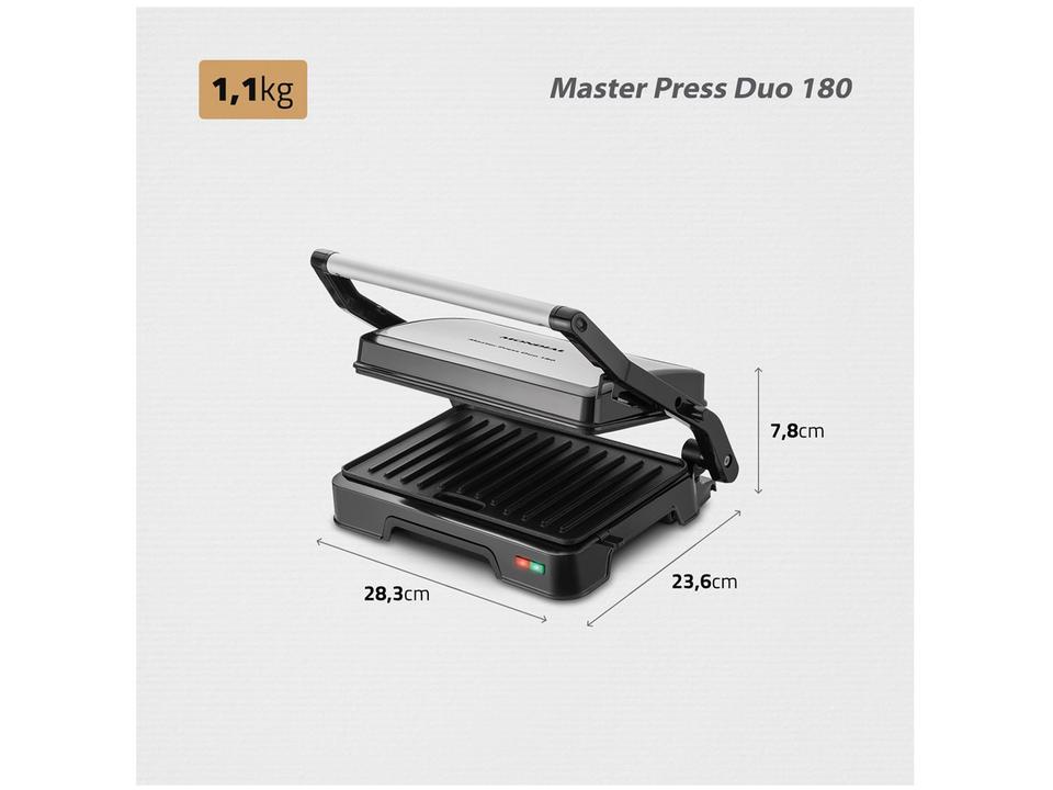 Grill Mondial PG-01-180 Master Press Duo 3 em 1 Retangular com Chapa 1000W - 9