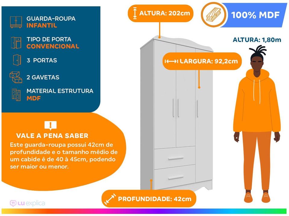 Guarda-roupa 2 Gavetas 3 Portas Moveis Peroba Harmonia - 1