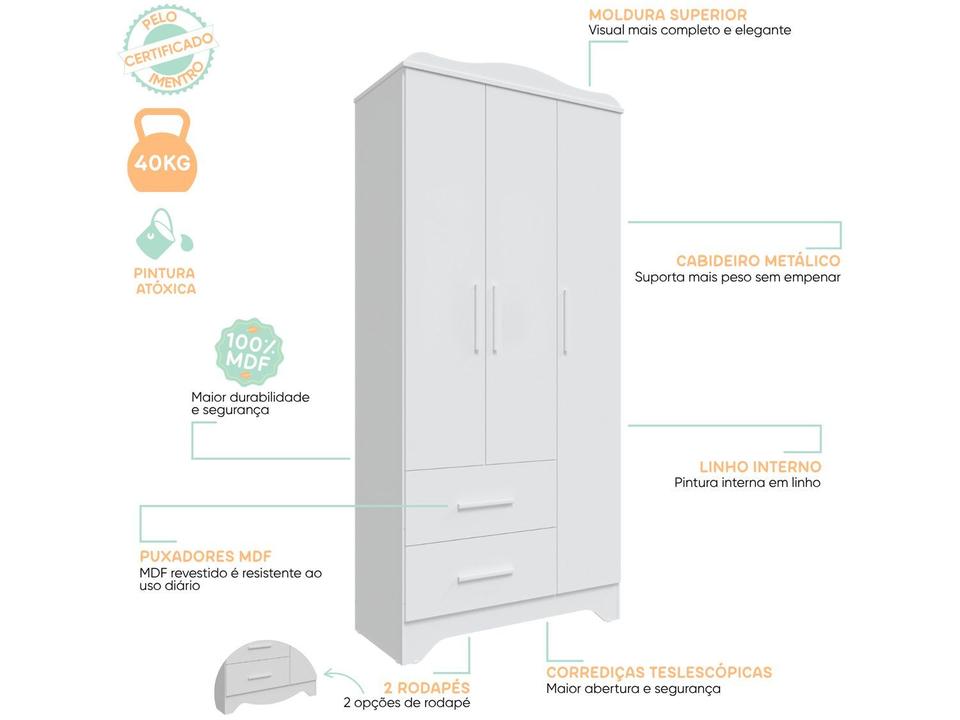 Guarda-roupa 2 Gavetas 3 Portas Moveis Peroba Harmonia - 8