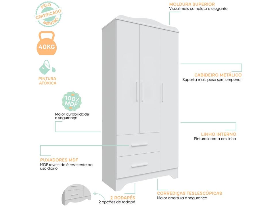 Guarda-roupa 2 Gavetas 3 Portas Moveis Peroba Harmonia - 8