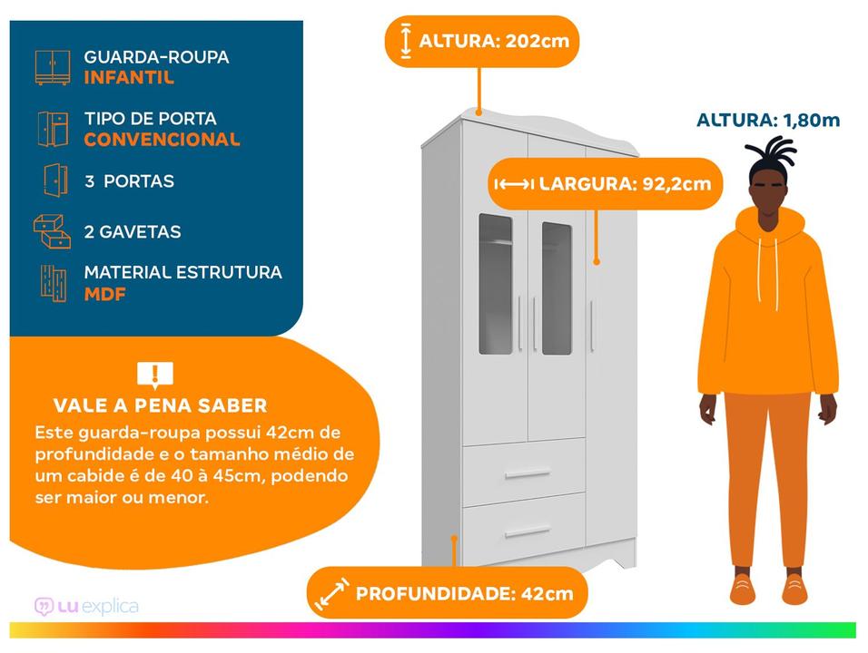 Guarda-roupa 2 Gavetas 3 Portas Moveis Peroba Harmonia - 1