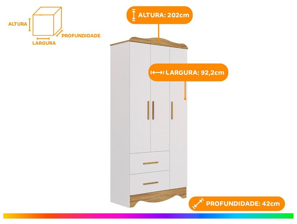 Guarda-roupa 2 Gavetas 3 Portas Moveis Peroba Harmonia - 2