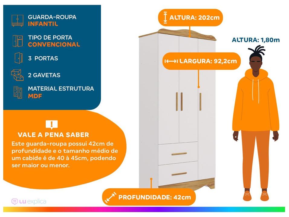 Guarda-roupa 2 Gavetas 3 Portas Moveis Peroba Harmonia - 1