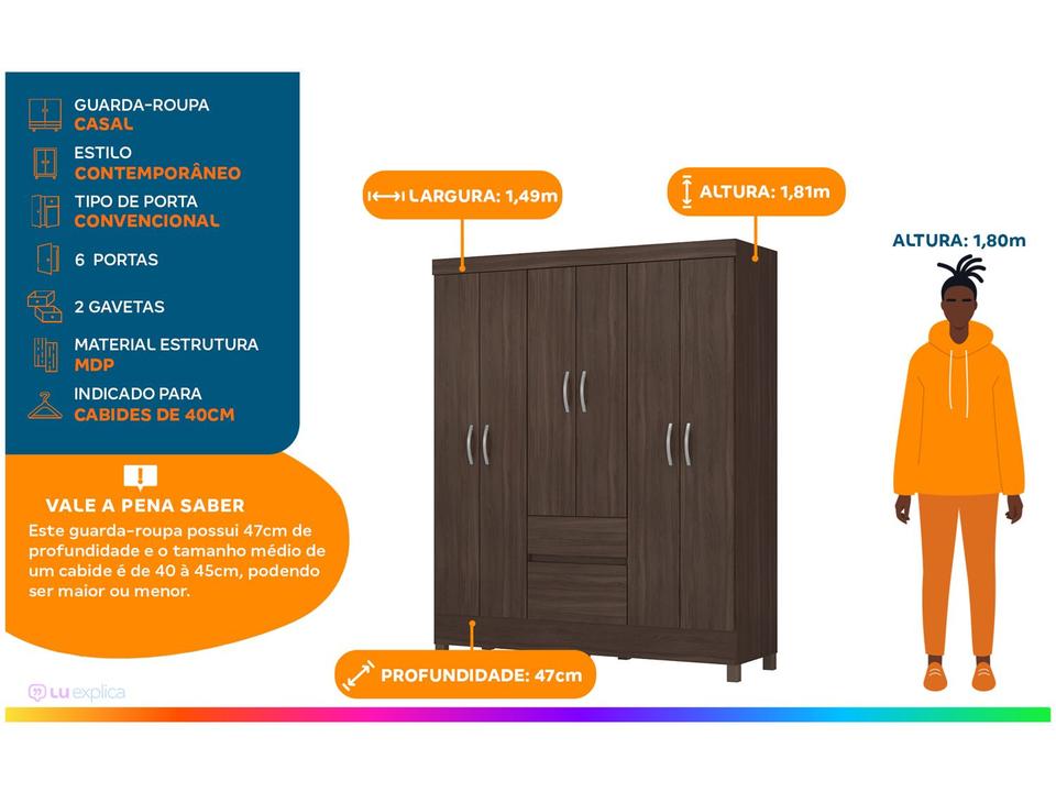 Guarda-roupa Casal 2 Gavetas 6 Portas Demóbile Flash II - 1