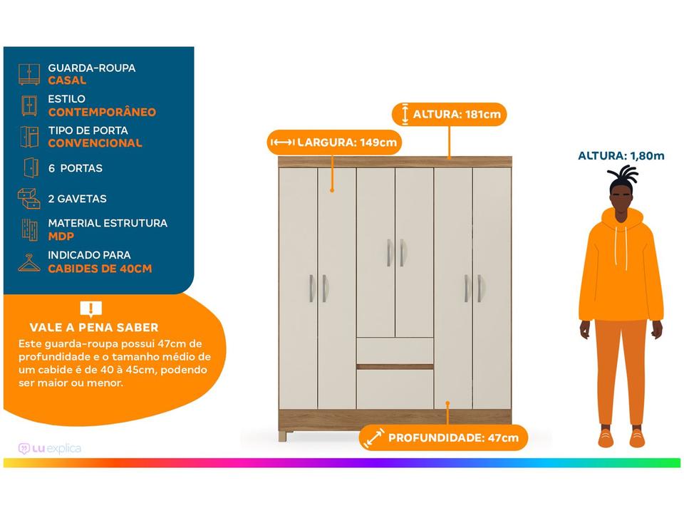 Guarda-roupa Casal 2 Gavetas 6 Portas Demóbile Flash II - 1