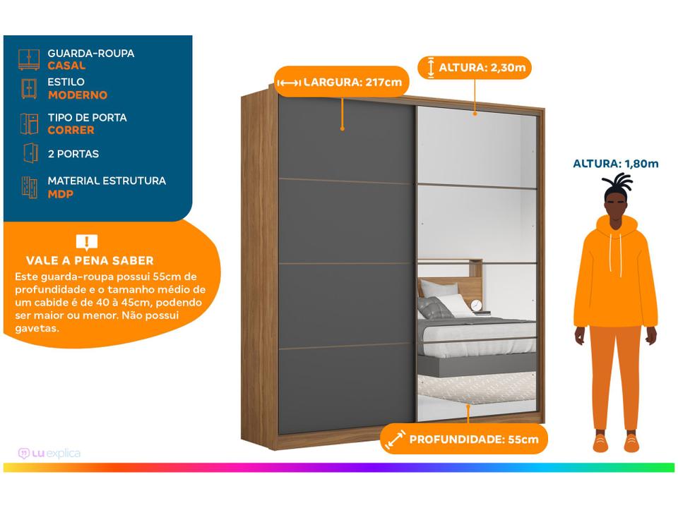 Guarda-roupa Casal 2 Portas de Correr 3 Gavetas Demóbi - 1