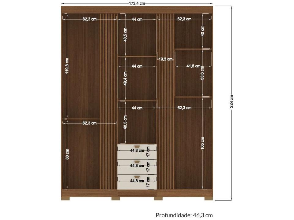 Guarda-roupa Casal 3 Portas 3 Gavetas Santos Andirá Aurora 3.3 - 6